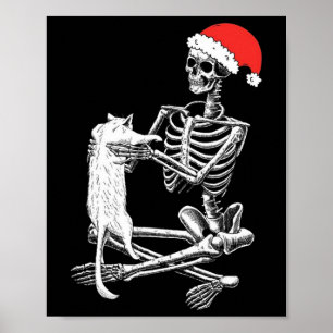 Funny Skull Cat Christmas  Poster