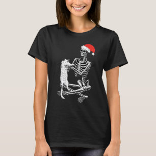 funny skull cat christmas, skull holding a cat, fu T-Shirt