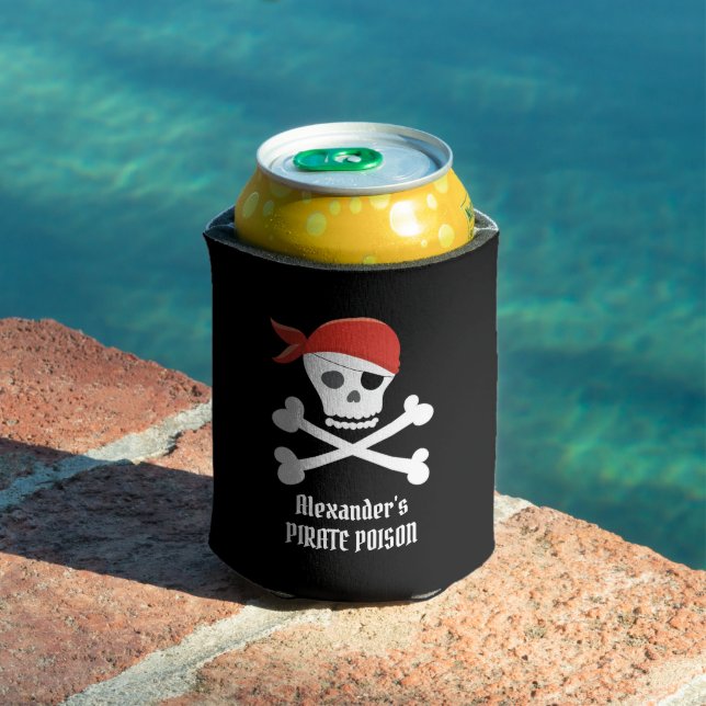 Funny Skull Crossbones Pirate Poison Custom Can Cooler (In Situ Pool)