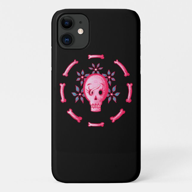 Funny Skull Design - Pink Skull with Happy Worm Case-Mate iPhone Case (Back)