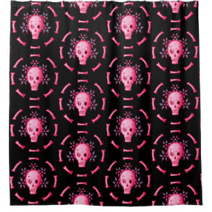 Funny Skull Design - Pink Skull with Happy Worm Shower Curtain