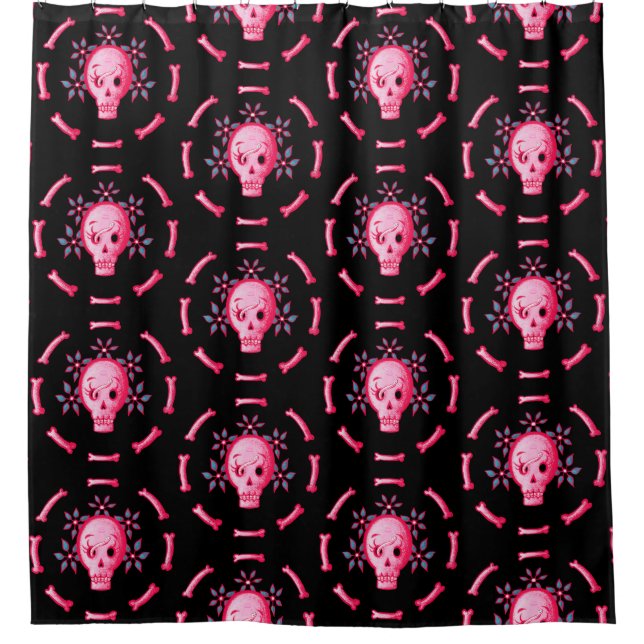 Funny Skull Design - Pink Skull with Happy Worm Shower Curtain (Front)