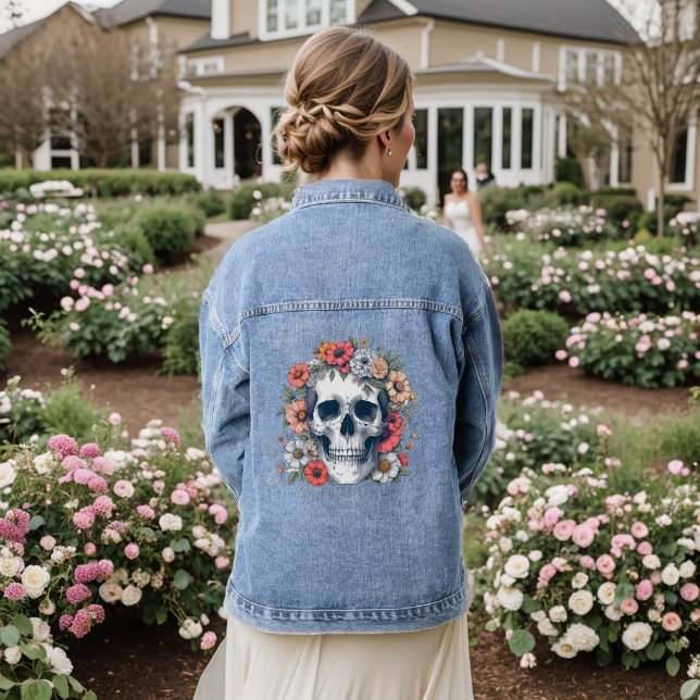 Funny skull flower denim jacket (Wedding Back)