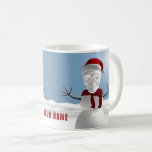Funny skull-head snowman. Personalised Coffee Mug<br><div class="desc">Your Name text can be personalised by you. A funny skull-head snowman wearing a Santa hat and scarf. With a snowy background.</div>