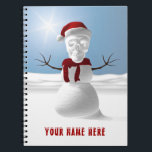 Funny skull-head snowman. Personalised Notebook<br><div class="desc">Your Name Here text can be personalised by you. A funny skull-head snowman wearing a Santa hat and scarf. With a snowy background.</div>