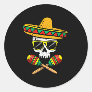 Funny skull sombrero maracas cinco de mayo classic round sticker