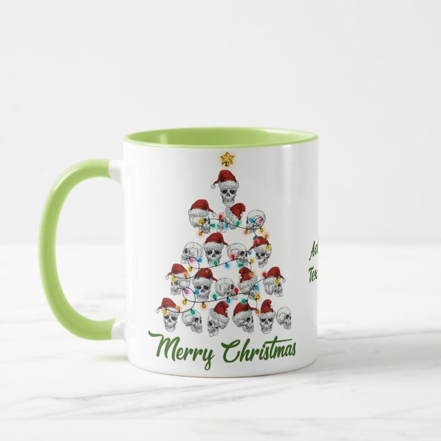 Funny Skull Spooky Vibes Merry Christmas Tree Mug (Left)
