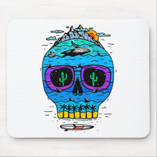 Funny Skull Surfing Vacation Tropical Paradise Exo Mouse Pad