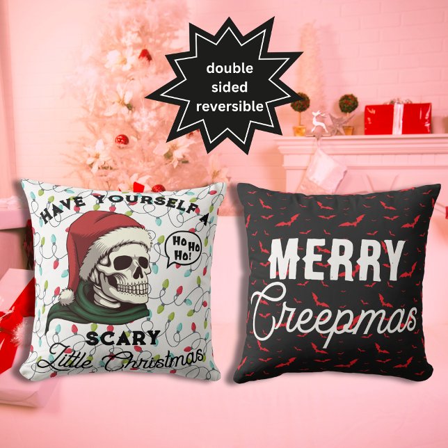 Funny Skull Wearing Santa Hat Gothic Christmas Cushion (Creator Uploaded)