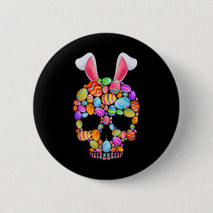Funny Skull With Bunny Ears And Easter Eggs Easter 6 Cm Round Badge