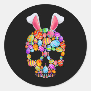 Funny Skull With Bunny Ears And Easter Eggs Easter Classic Round Sticker