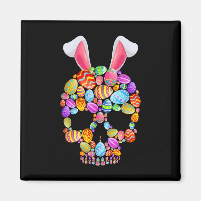 Funny Skull With Bunny Ears And Easter Eggs Easter Magnet (Front)