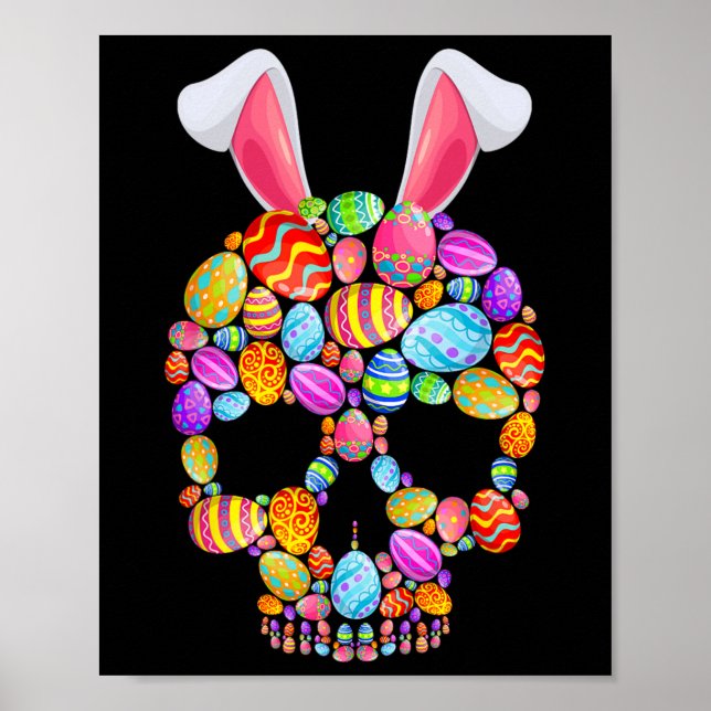 Funny Skull With Bunny Ears And Easter Eggs Easter Poster (Front)