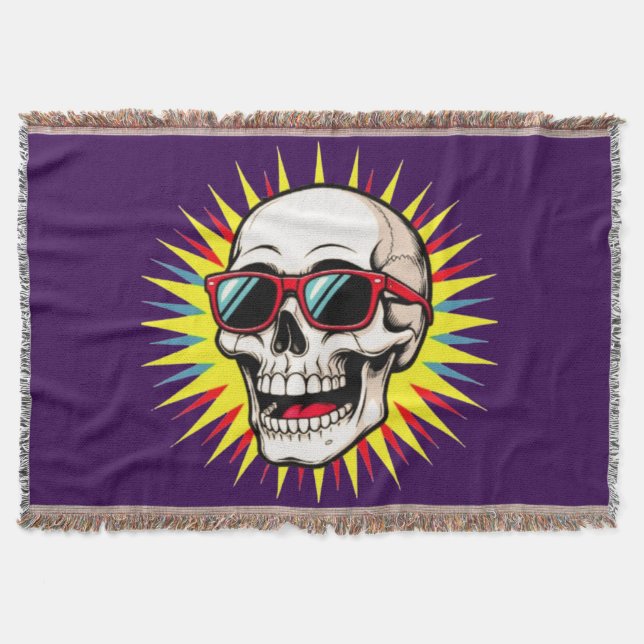 **Funny Skull With Sunglasses – Cartoon Laughing S Throw Blanket (Front)