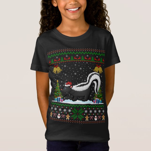 Funny Skunks Xmas Gift Santa Hat Ugly Skunk Christ T-Shirt (Front)