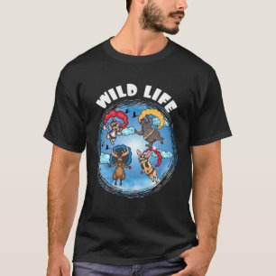 Funny Sky Diving With Deer Racoon Moose Bear Par T-Shirt
