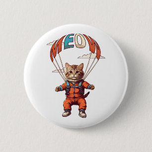Funny Skydiving Cat 6 Cm Round Badge