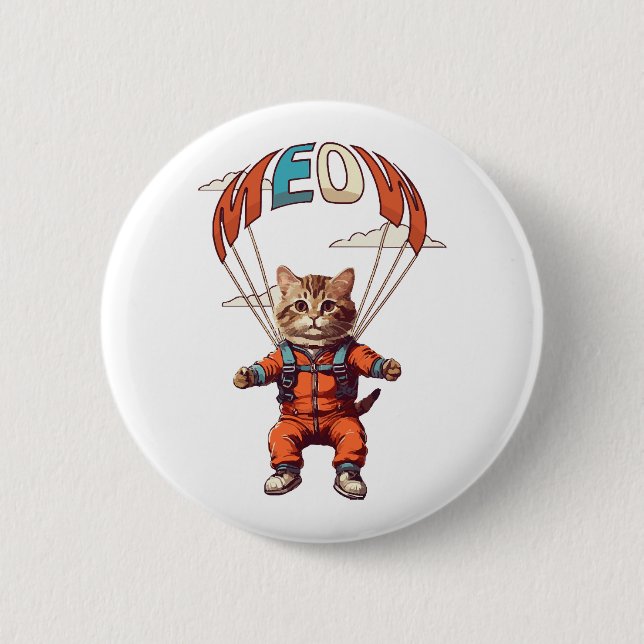 Funny Skydiving Cat 6 Cm Round Badge (Front)