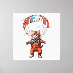 Funny Skydiving Cat Canvas Print