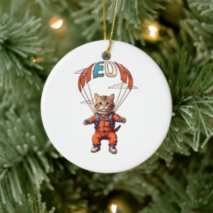 Funny Skydiving Cat Ceramic Tree Decoration