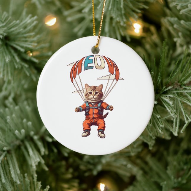 Funny Skydiving Cat Ceramic Tree Decoration (Tree)