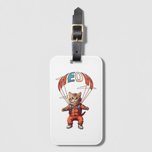 Funny Skydiving Cat Luggage Tag (Front Vertical)
