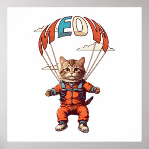 Funny Skydiving Cat Poster