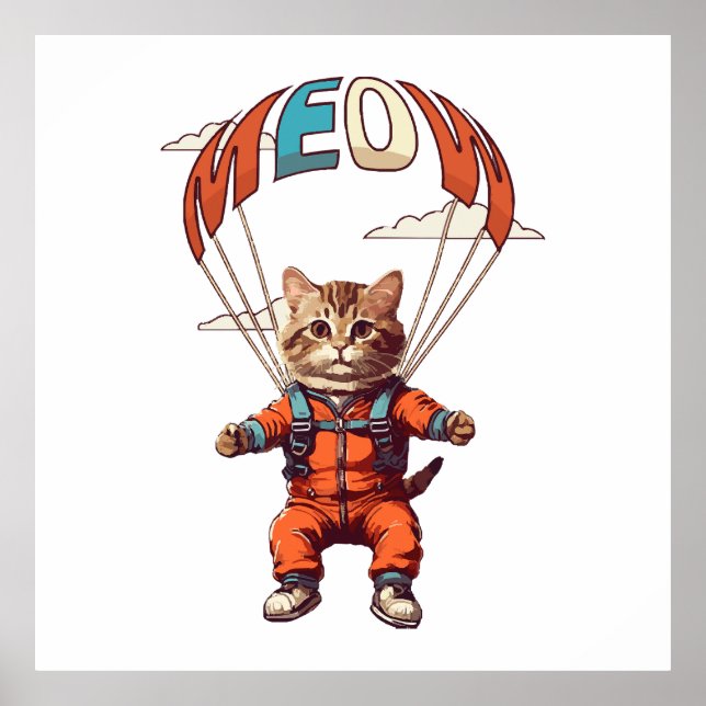 Funny Skydiving Cat Poster (Front)
