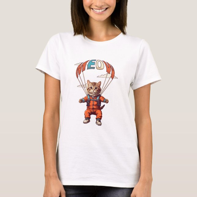 Funny Skydiving Cat T-Shirt (Front)