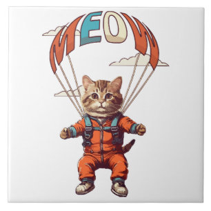 Funny Skydiving Cat Tile
