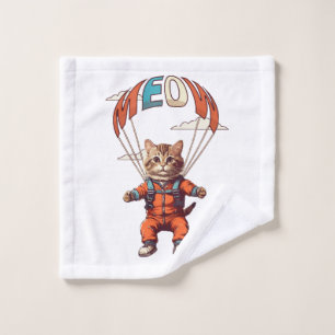 Funny Skydiving Cat Wash Cloth
