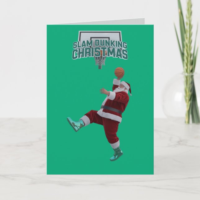 Funny Slam Dunking Santa Christmas Card (Front)
