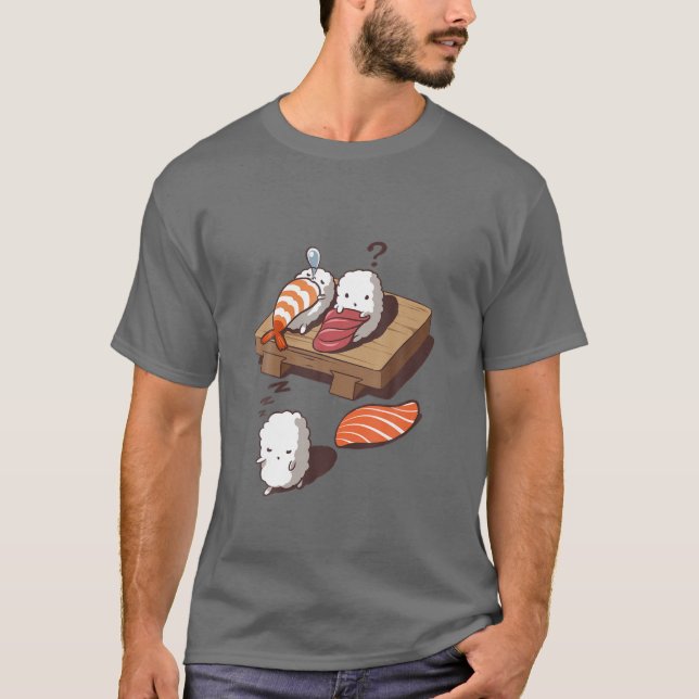 , Funny Sleep Walking Sushi, Japanese Foodie T-Shirt (Front)