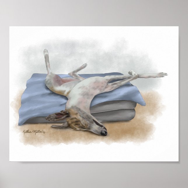 Funny Sleeping Greyhound Cartoon Poster (Front)