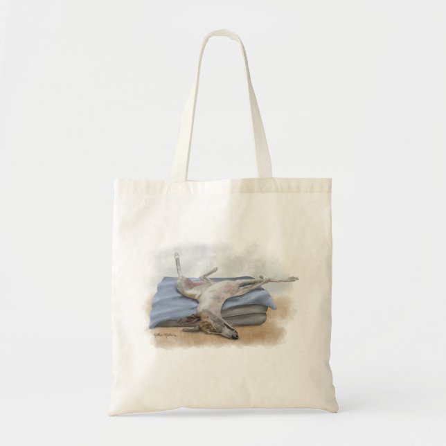 Funny Sleeping Greyhound Cartoon Tote Bag (Front)