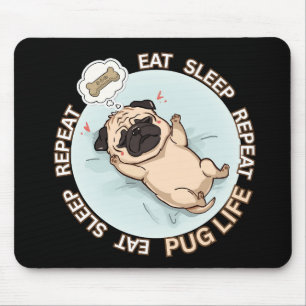 Funny Sleeping Pug Mouse Pad   Eat Sleep Repeat