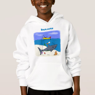 Funny sleeping shark and fishing cartoon
