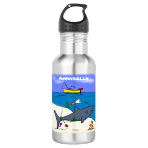Funny sleeping shark and fishing cartoon 532 ml water bottle