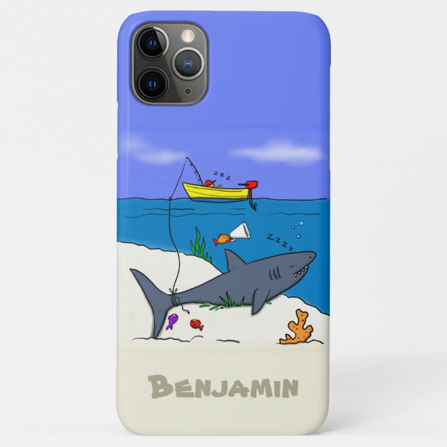 Funny sleeping shark and fishing cartoon Case-Mate iPhone case (Back)