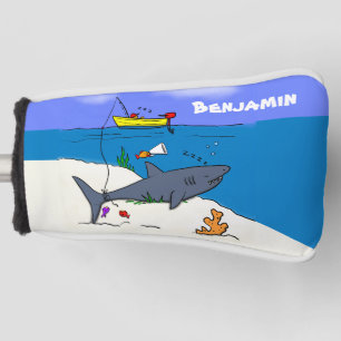 Funny sleeping shark and fishing cartoon golf head cover