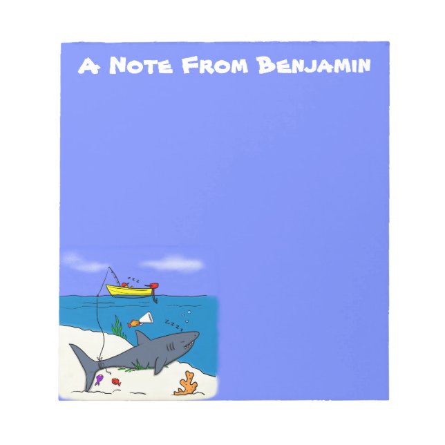 Funny sleeping shark and fishing cartoon notepad (Front)