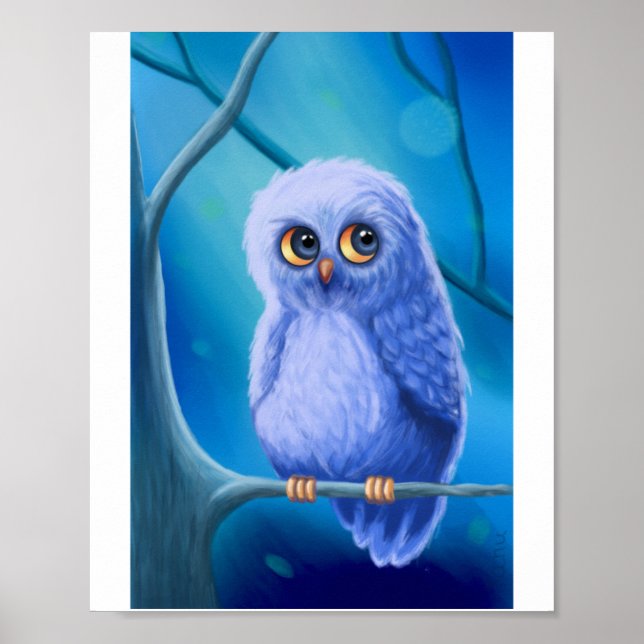 Funny Sleepy Blue Owl Poster (Front)