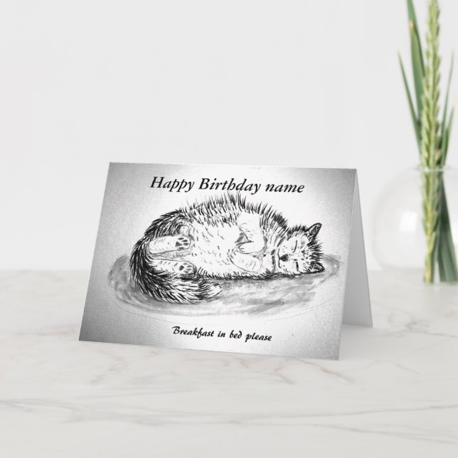Funny sleepy cat customisable front inside card (Front)