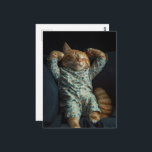 Funny Sleepy Ginger Kitty in PJs Postcard<br><div class="desc">A gorgeous sleepy ginger kitty fantasy AI generated art</div>