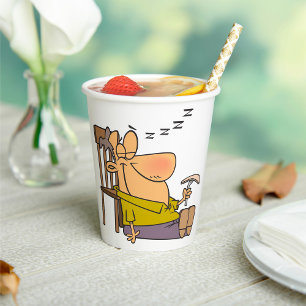 Funny Sleepy Man Napping with Sandwich Paper Cups
