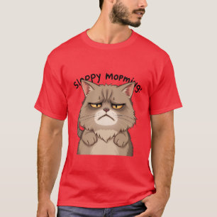 Funny Sleepy Morning Grey Cat Tired  ✨🐾🥱 T-Shirt