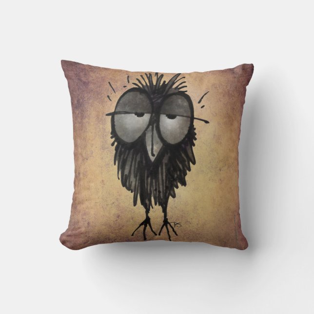 Funny Sleepy Owl Art Cushion (Front)
