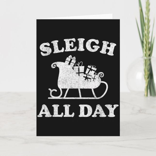 Funny Sleigh All Day Christmas In July Retro Vinta Card (Front)