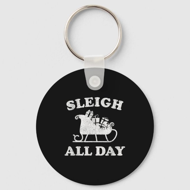 Funny Sleigh All Day Christmas In July Retro Vinta Key Ring (Front)