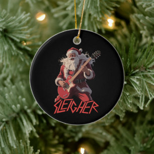 Funny Sleigher Metal Band Rock Santa Christmas Ceramic Tree Decoration